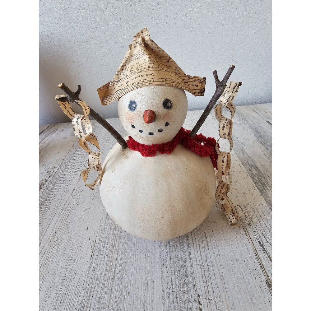 Vintage rowe snowman gourd newspaper scarf Xmas decor‎